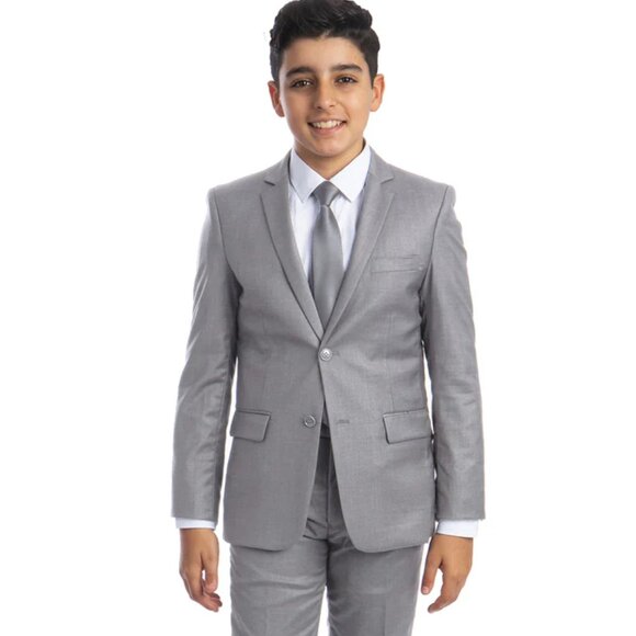 Boys Perry Ellis 2 Button Vested Wedding Suit in Light Grey - Picture 1 of 2